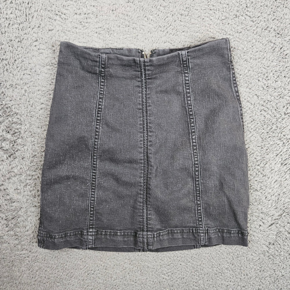 Free People Womens Black Denim Mini Skirt High Rise Seamed Bodycon Size 2